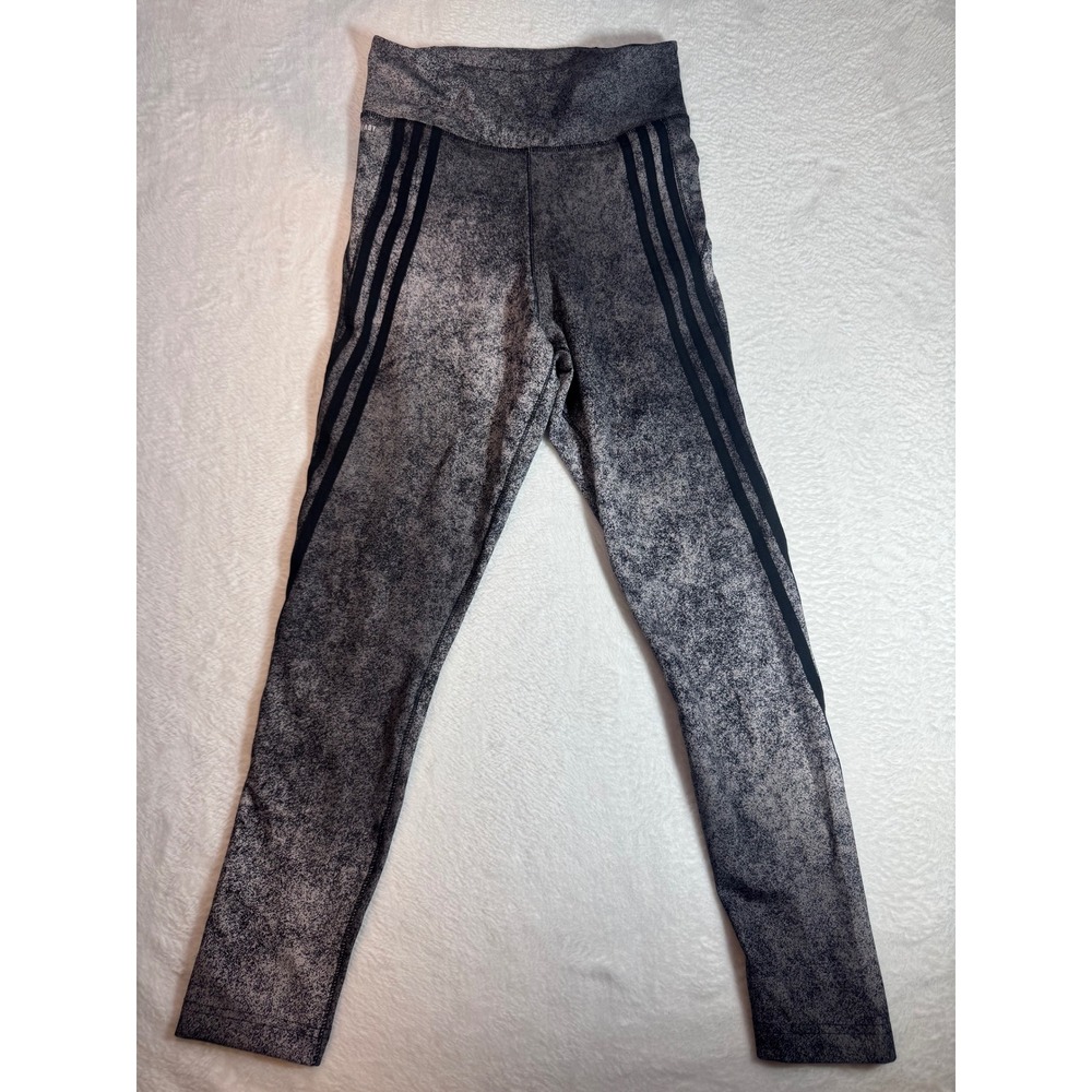Adidas Aeroready Speckled Print 3 Stripe Leggings Black White Womens Small